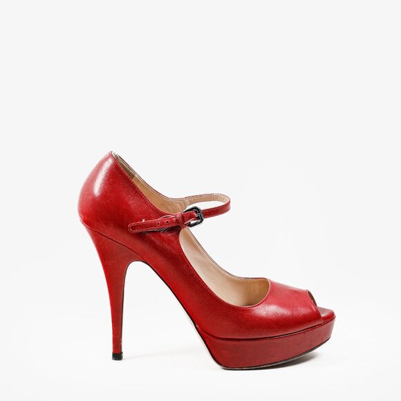 Prada Red Patent Leather Mary Jane Platform Pumps - Picture 1 of 10